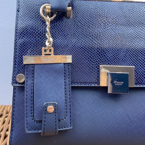Dune London Textured Navy Blue With Gold Hardware Handbag Crossbody Purse - Picture 3 of 13